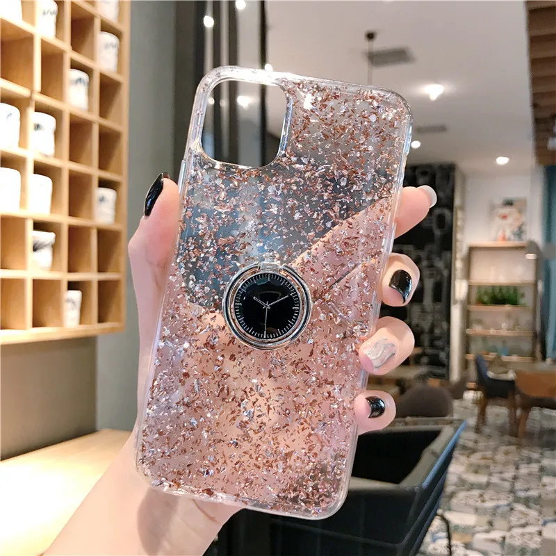 Прозрачный блестящий чехол для телефона iPhone 11 Promax Xsmax XR XS X 8 7 6 6S Plus с крепление в