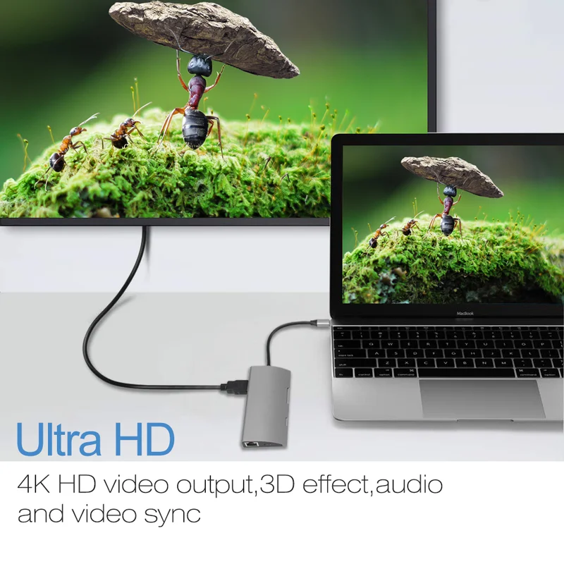 BKSCY USB-C концентратор типа C к USB 3,0 Thunderbolt 3 HDMI 3,5 мм аудио RJ45 адаптер для MacBook Pro samsung Galaxy S9 USB C концентратор
