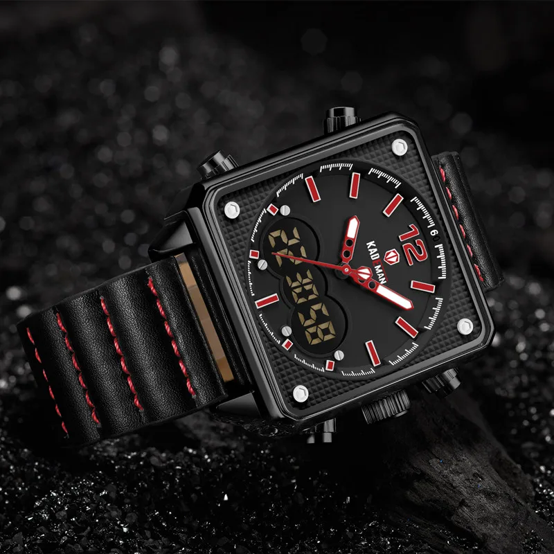 Мужские часы с двойным механизмом роскошные квадратные топ бренд KADEMAN