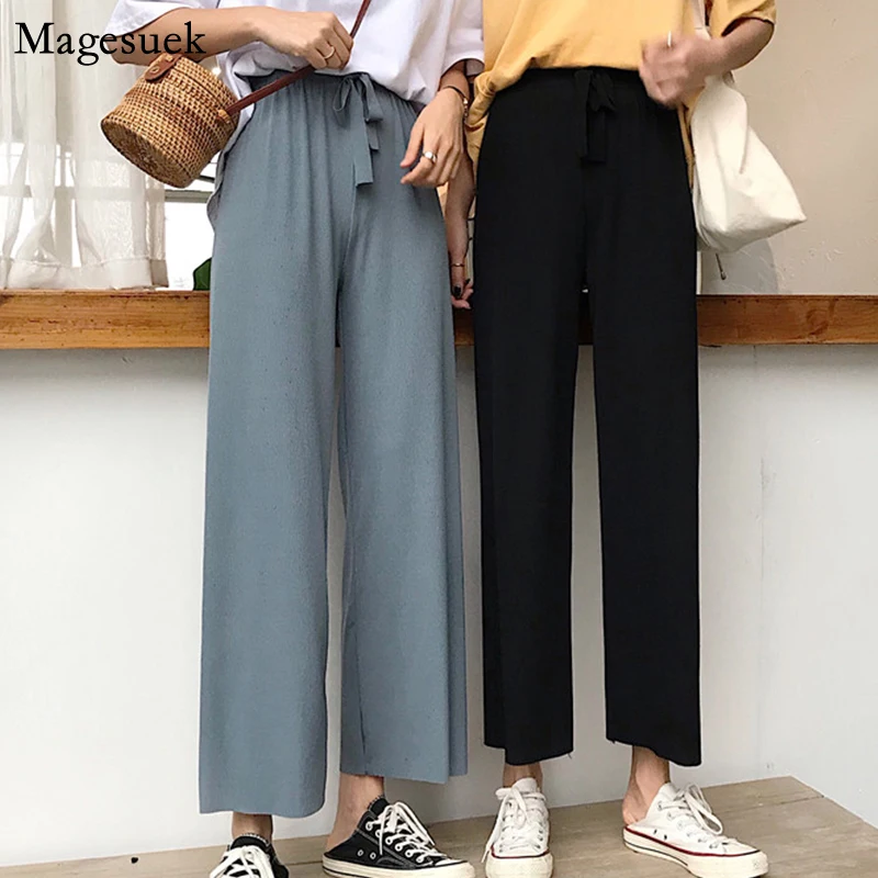 

2021 Autumn Straight Women Pants Loose Casual Elegant Trousers Women Ankle-length High Waist Wide Leg Pants Pantalon Femme 9953