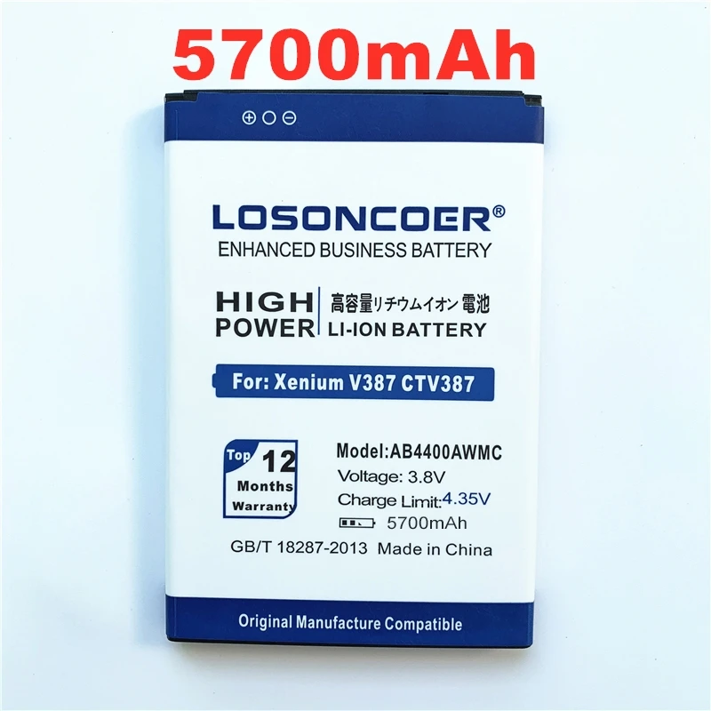 LOSONCOER 5700 мАч AB4400AWMC Аккумулятор для PHILIPS Xenium CTV387 V387 Сменные Аккумуляторы для телефонов