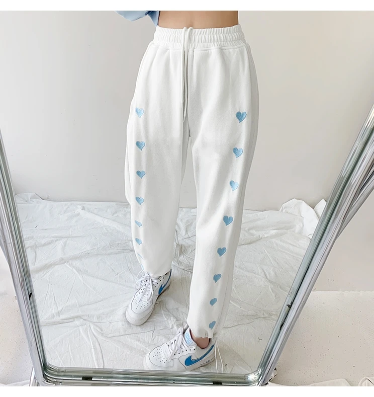 

European and American Lady's Embroidered Sports Pants Women's Loose Drawstring Leggings Sweat Pants Casual Straight Pants