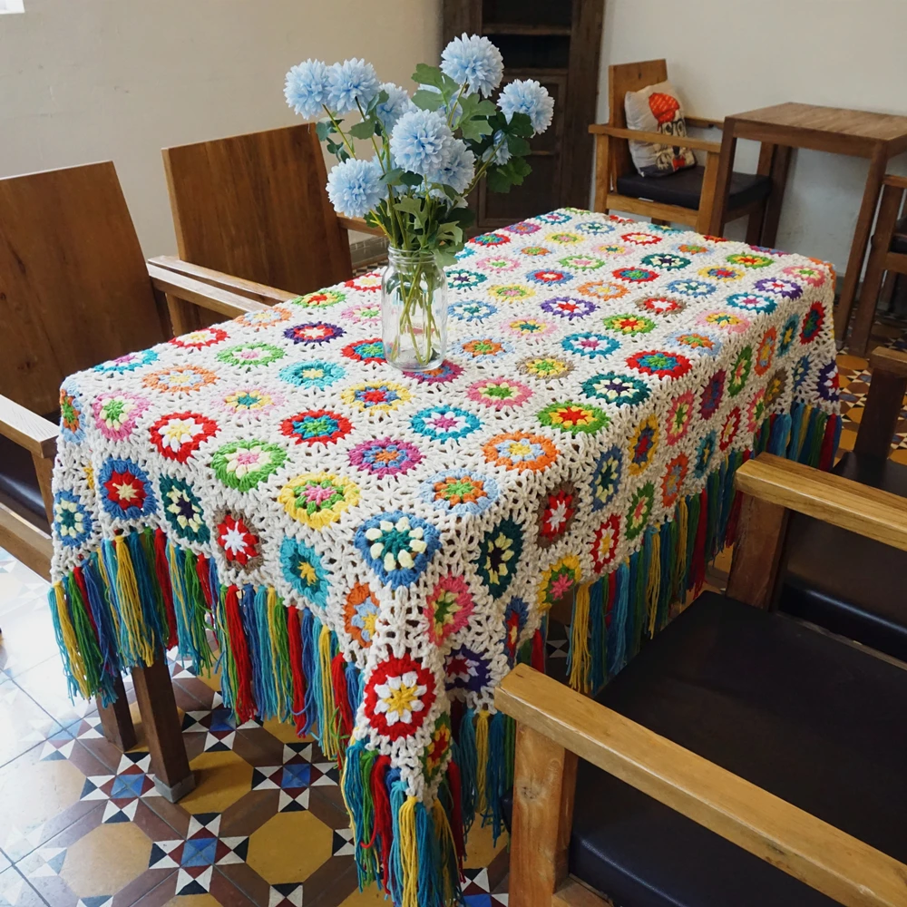 Вязаная ромашка ручной работы ретро крючком кисточка одеяло войлочное для окна