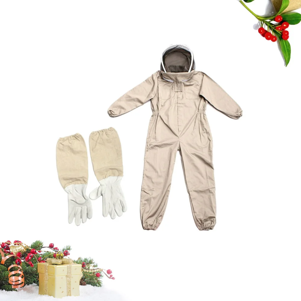 

One-piece Beekeeping Protective Suit Anti Bee Body Clothing with - Size (Khaki)