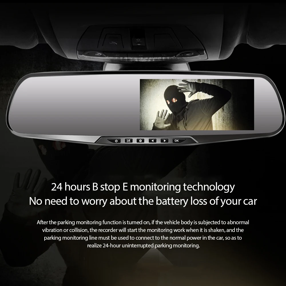 Видеорегистратор зеркало заднего вида 4 3 дюйма HD ночное