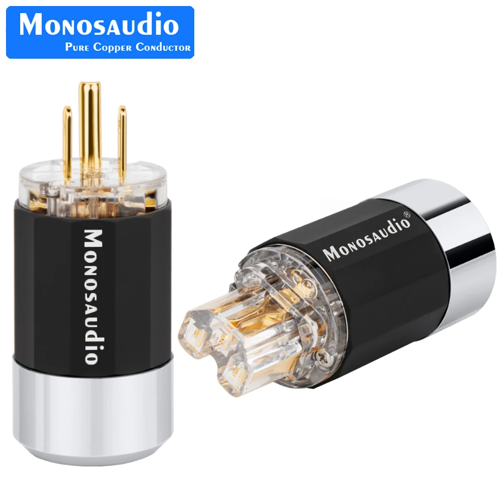 

Monosaudio M109G/F109G 99.998% Pure Copper Gold Plated US AC Power Plug polygon Aluminum alloy+Transparent Topper