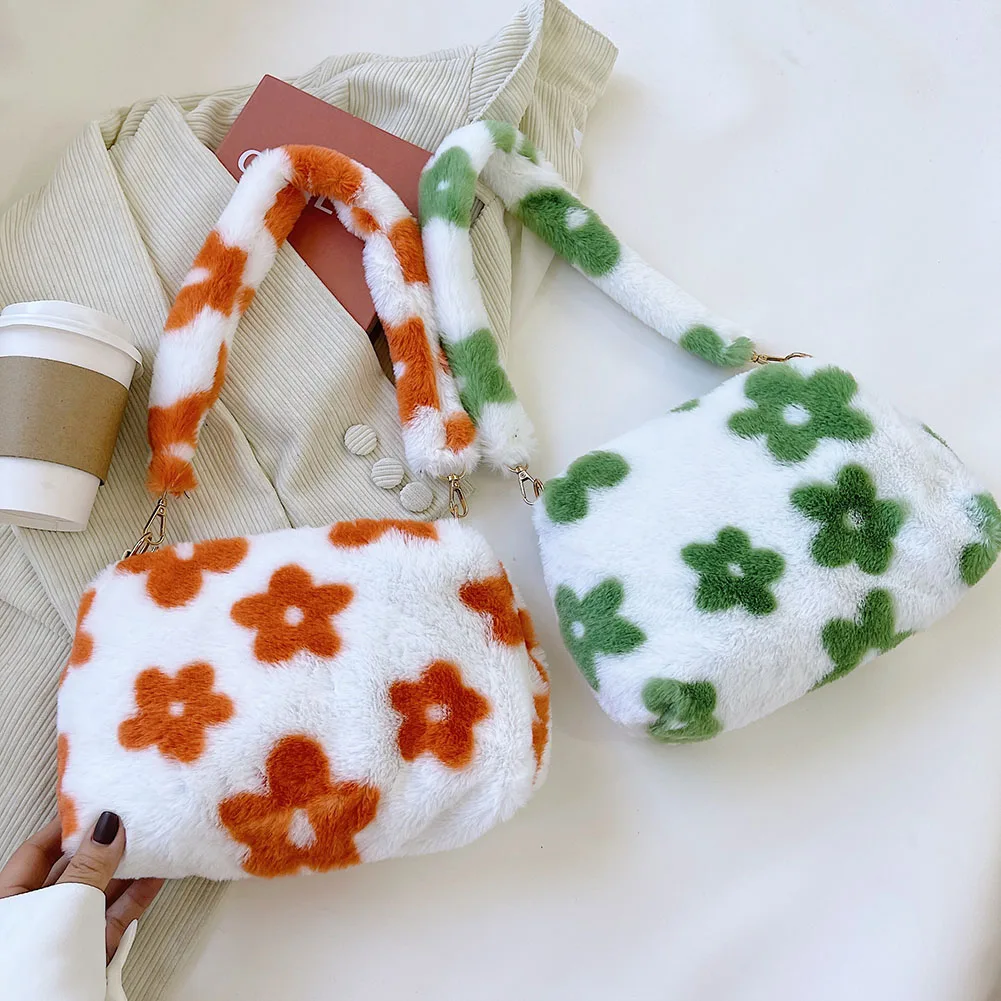 Модная женская сумка через плечо с цветочным принтом женские плюшевые сумки для