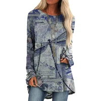 abstract dragonfly landscape print pullover fashion long sleeve o neck casual shirt clothes spring loose women top