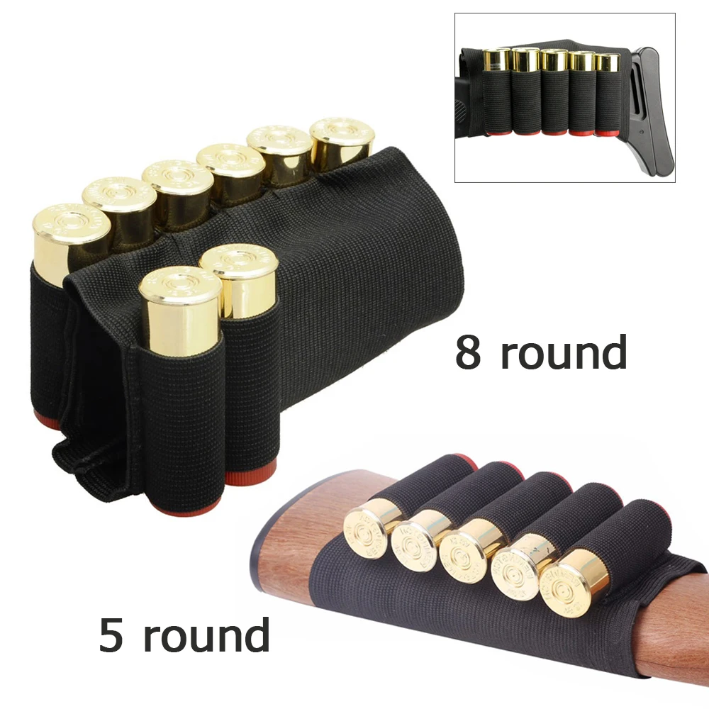 Tactical Bullet Pouch Bag Ammo Carrier 12GA Military Airsoft Shell Holder 5/8 Round Gun Cartridge Buttstock Hunting Accessories | Спорт и