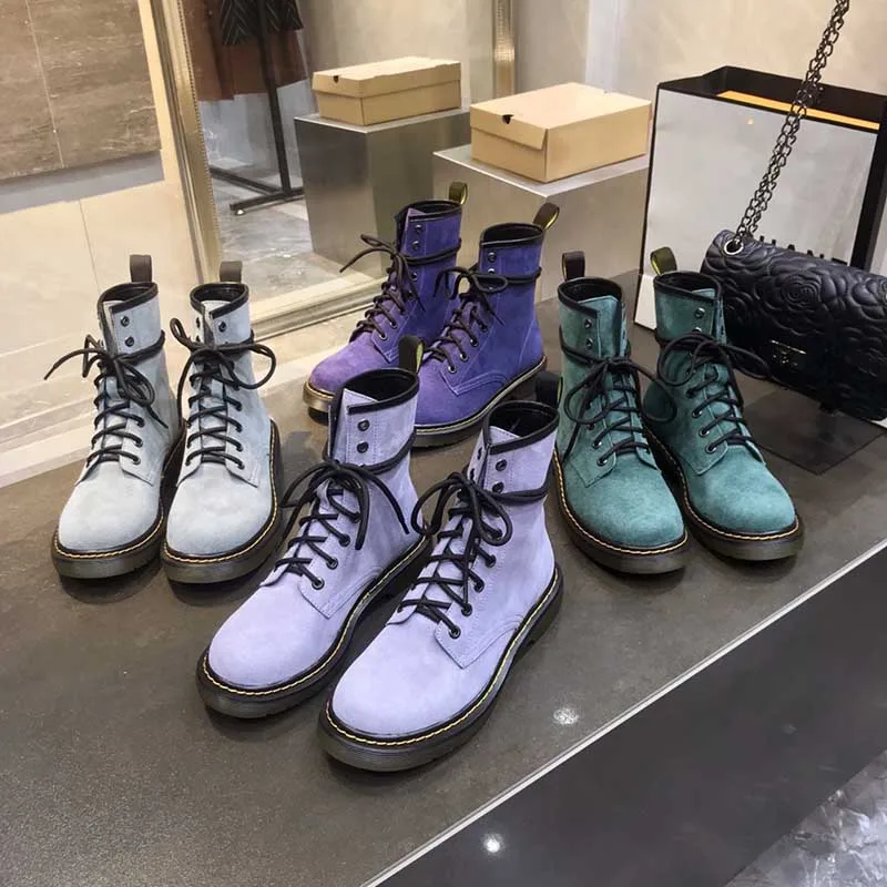 

2021 Winter Top Quality Design Women Shoes Cow Suede Combat Boot Lace-Up Colorful Style