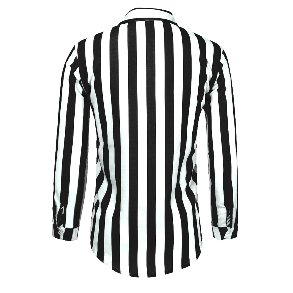 Стильный Простой лацкане вертикальные полосы свободные кнопки с длинным рукавом