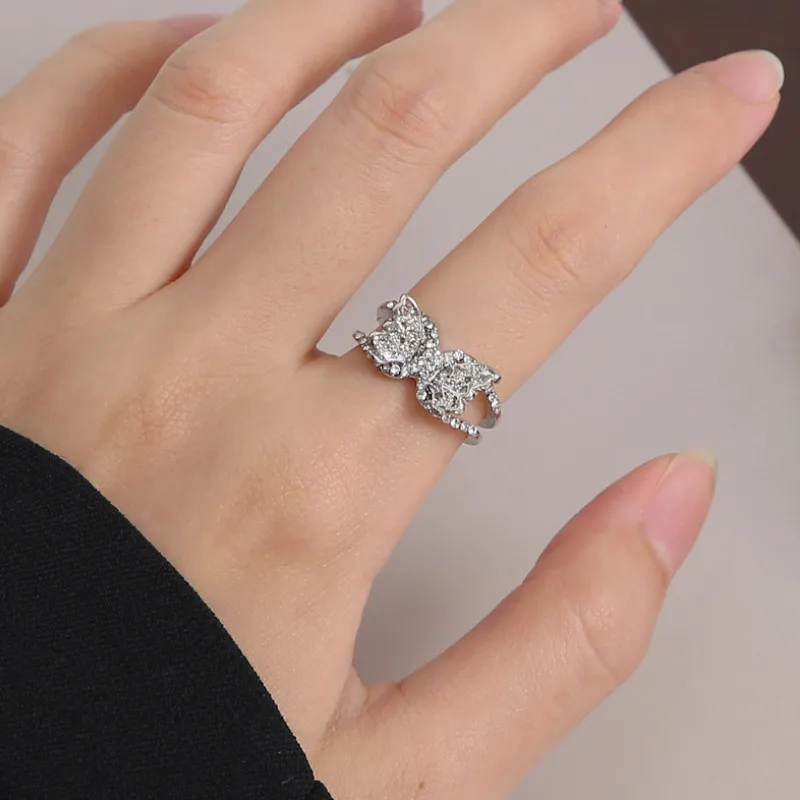

Vintage Summer Inlaid Rhinestone Butterfly Opening Joint Ring for Womens Trendy Party Jewelry 2021