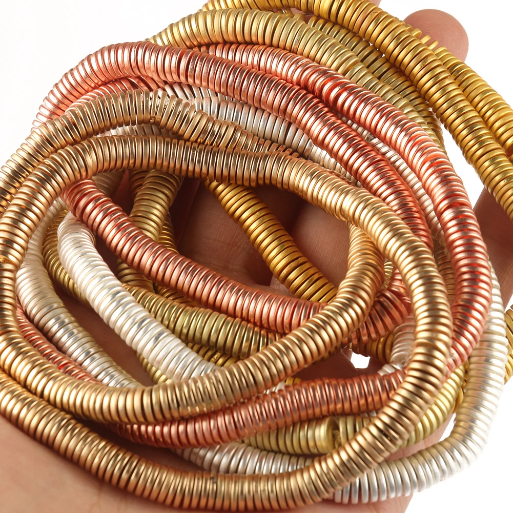 

8mm Natural Matte Hematite Stone Disc Shape Gold Plated Flat Round Loose Beads for Jewelry Making DIY Bracelet Accessories 15"