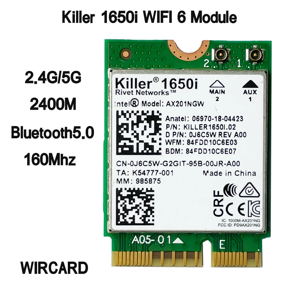 Ноутбук Killer 1650i AC Dual Band 2.4Gbps Wireless AX201 Wifi6 Card AX201NGW 802.11AX/A/B/G/N BT 5,0 для Windows 10