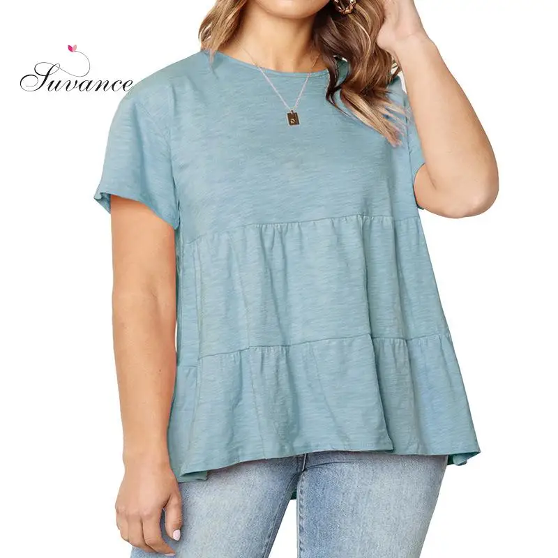 Suvance 2019 летняя повседневная футболка с круглым вырезом 2 однотонных цвета размер