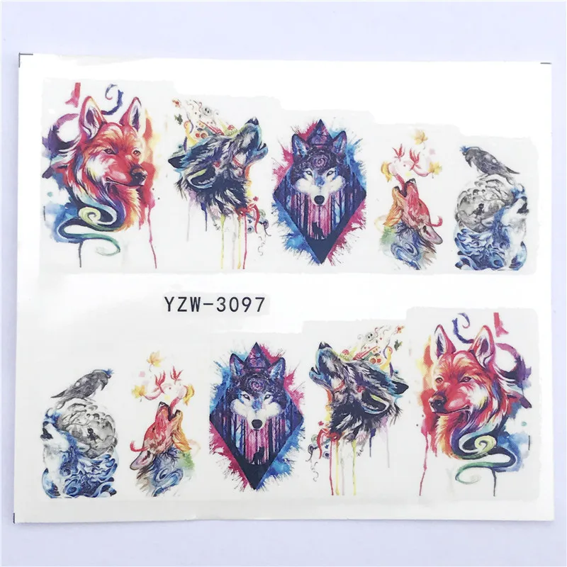Fashion Stickers for Nails DIY Beast Wolf Bird Flower Water Sliders Manicure Decor Watercolor Nail Decal Accessoires |