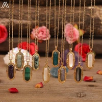 natural stones oval beads pendant gold chains necklace fashion women amethysts quartz beads adjustable necklace jewelry dropship