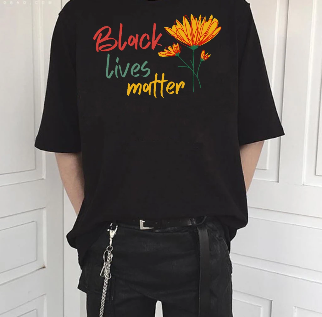 

Fashionshow-JF Black Lives Matter Flower Printed T Shirt Man Women Short Sleeve Cotton Human Rights Racism Style Tee Tops