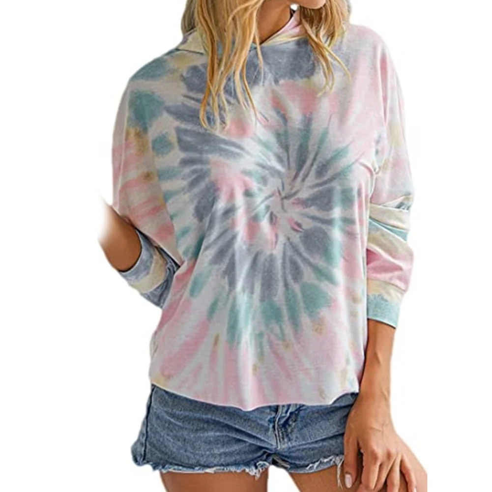 

New Fashion Women Autumn Leisure Long Sleeve Hooded Sweatshirt Pullover Tie Dye Swirl Hoodie Tops