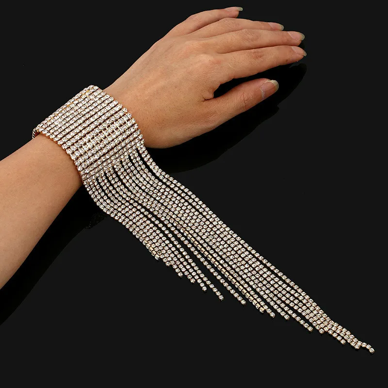 

Bridal Luxury Rhinestone Long Tassel Bracelets for Women Crystal Wedding Bracelet Chain Bangle Jewelry Bijoux Accessories Gift