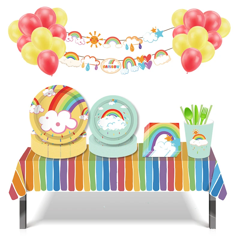 

White Cloud Rainbow Shaped Disposable Tableware Paper Plates Cups Dessert Plates for Kids Birthday Decor Wedding Party Supplies