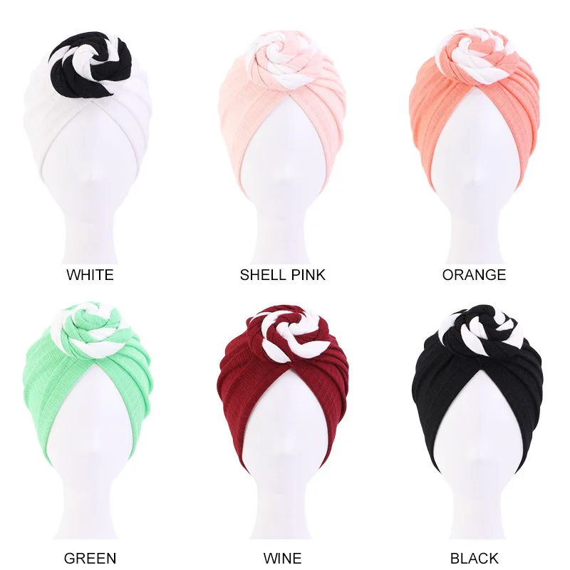 

Muslim Twisted Knot Turban Caps Women Fashion Soft Stretchy Cotton Hat Bonnet Hair Loss Cover Beanie Bandana Hair Accessories
