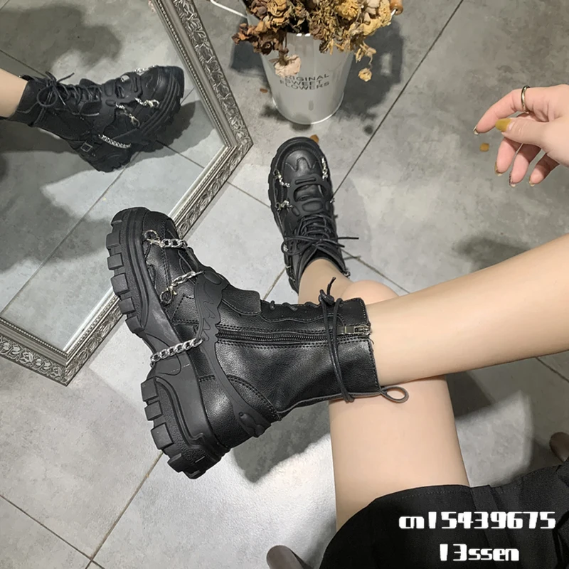 Женские ботинки на платформе в стиле панк/готика боевые с металлической