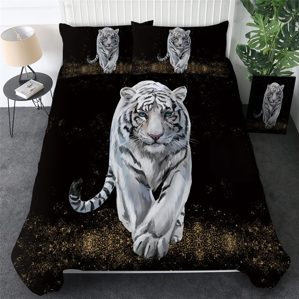 Постельные принадлежности Outlet Tiger комплект детской кровати King акварельный пододеяльник дикие животные домашний текстиль черный белый постельное белье роскошный комплект постельного белья