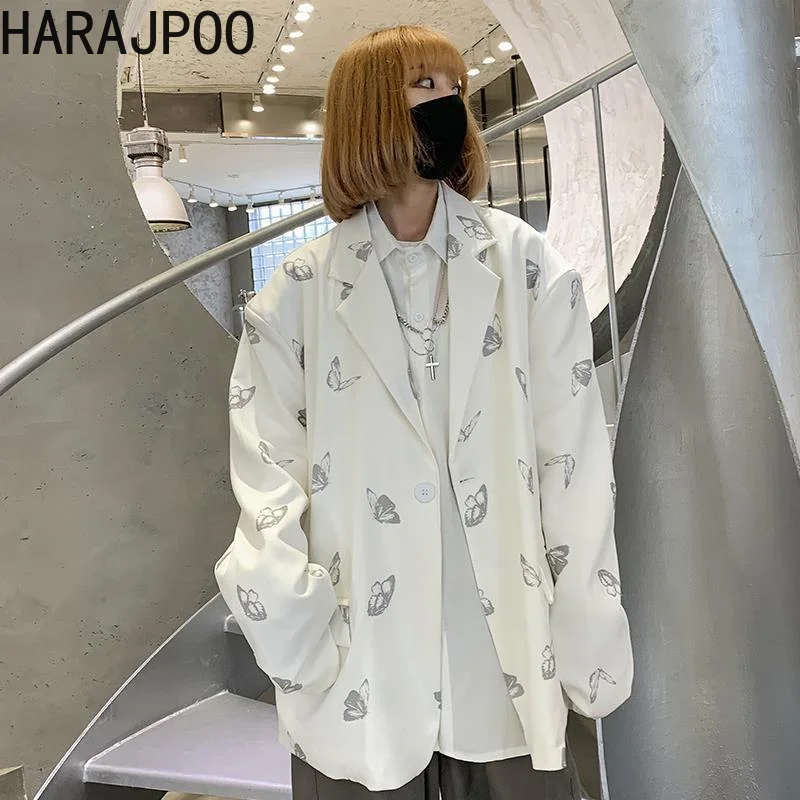 

Harajpoo Women Jackets White Fried Street Suit Men Ins Ruffian Handsome 2021 Korean Style College Coat Couple Fashion Blazers