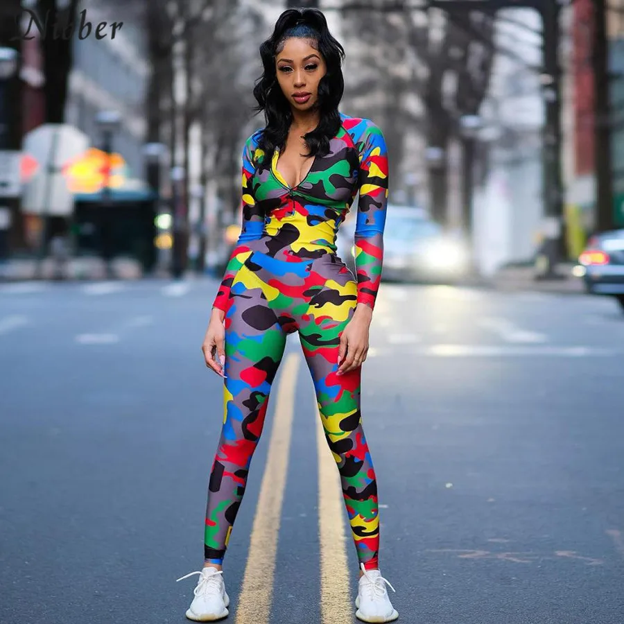 Женский камуфляжный комбинезон Nibber на молнии с V образным вырезом Осень зима 2019