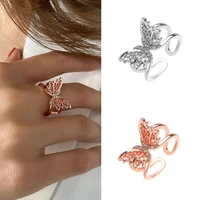 retro hollow butterfly ring for women fashion diamond temperament double opening adjustable ring accessories party gift