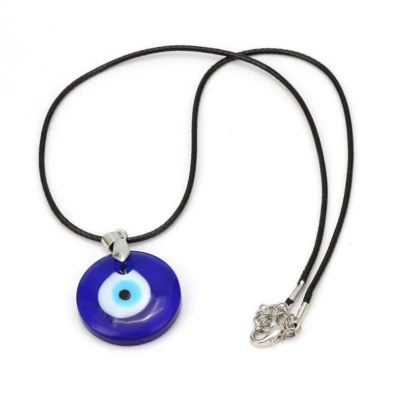 

Charm Glass Turkey Evil Eye Pendant Necklace Women Black Wax Cord Chain Necklace Men Jewelry Lucky Amulet Female Party Gift