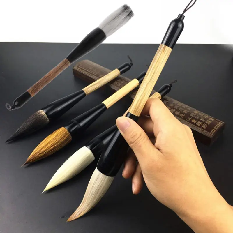 Large Chinese Calligraphy Paint Brush Goat Hair Bamboo Shaft Flexible 5 Styles Painting Tool for gift