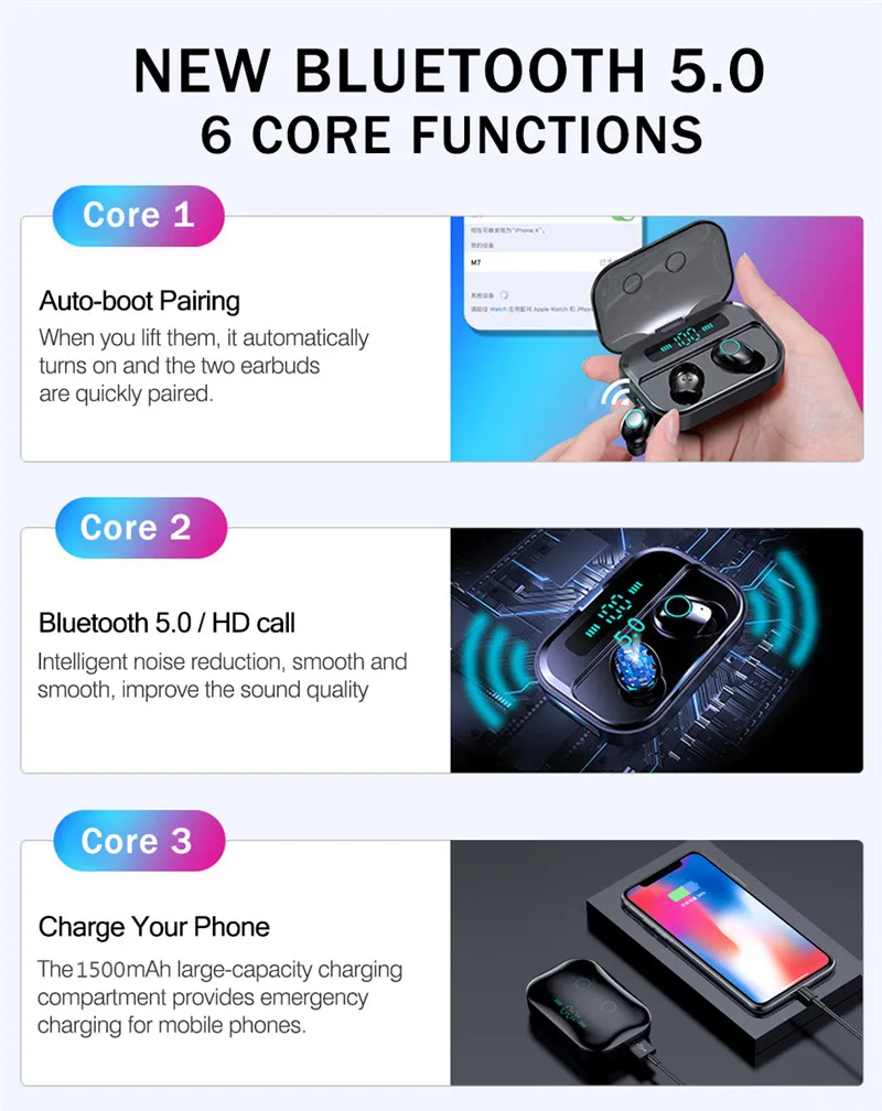 M7 TWS Bluetooth 5,0 наушники стерео беспроводные наушники HiFi Звук Спорт Air Dots Pro Handsfree игровая гарнитура для Xiaomi Redmi