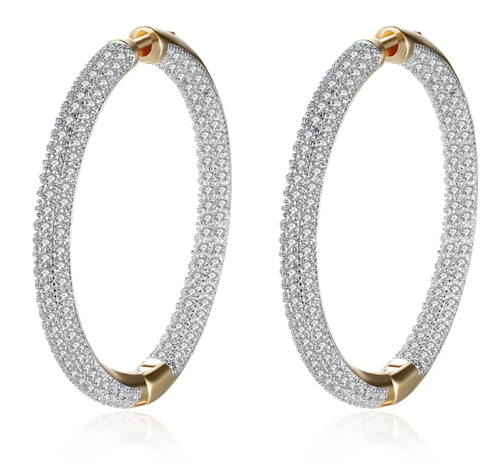 

925 Silver 34mm 18K Gold Circle Hoop Earrings For Women Fashion Wedding Jewelry