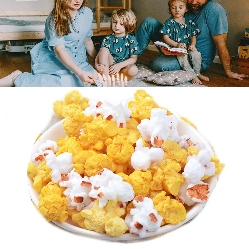 

60Pcs Artificial Popcorns White Yellow Simulation Fake Decorative Snacks Model for Popcorn Party Decor Photo Props