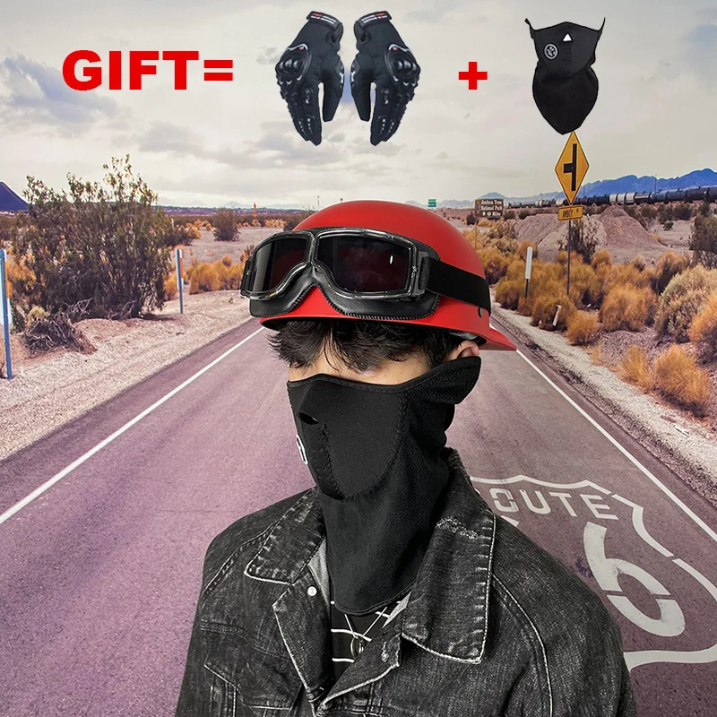 

Винтажный мотоциклетный шлем с открытым лицом, 2 подарка, для езды на мотоцикле и велосипеде