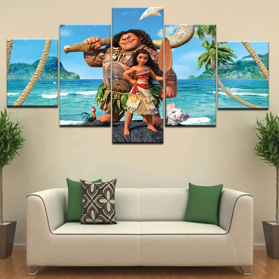 5 шт. Печать на холсте Моана нарисованный кинопостер Brave Maui Moana настенная рамка