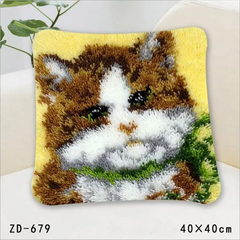 

Handmade Animal Embroidery Pillowcase Latch Hook Rug Making Decorative Pillows Stitch Craft Cushion Kits Thread Knoopkussen Cat