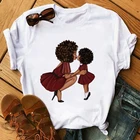 Женская футболка с принтом Poppin Mom, черная футболка в африканском стиле с принтом Curly Hair girl, Одежда harajuku, женская футболка, топы