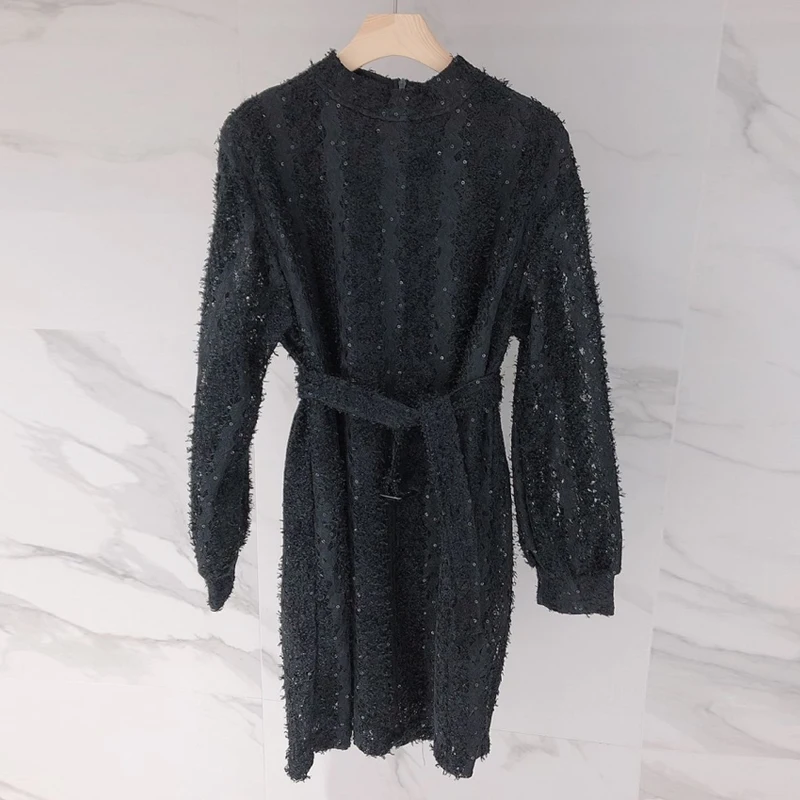 

Sexy Black lace embroidery women dress Elegant With belt Lantern sleeve female party dress ladies Spring 2020 Beige YNZZU YD341