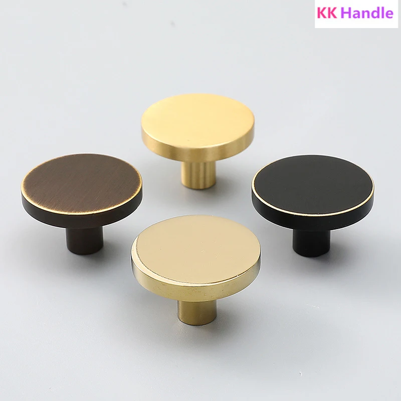 PVD золотые латунные простые ручки для шкафа круглые комода черные выдвижных