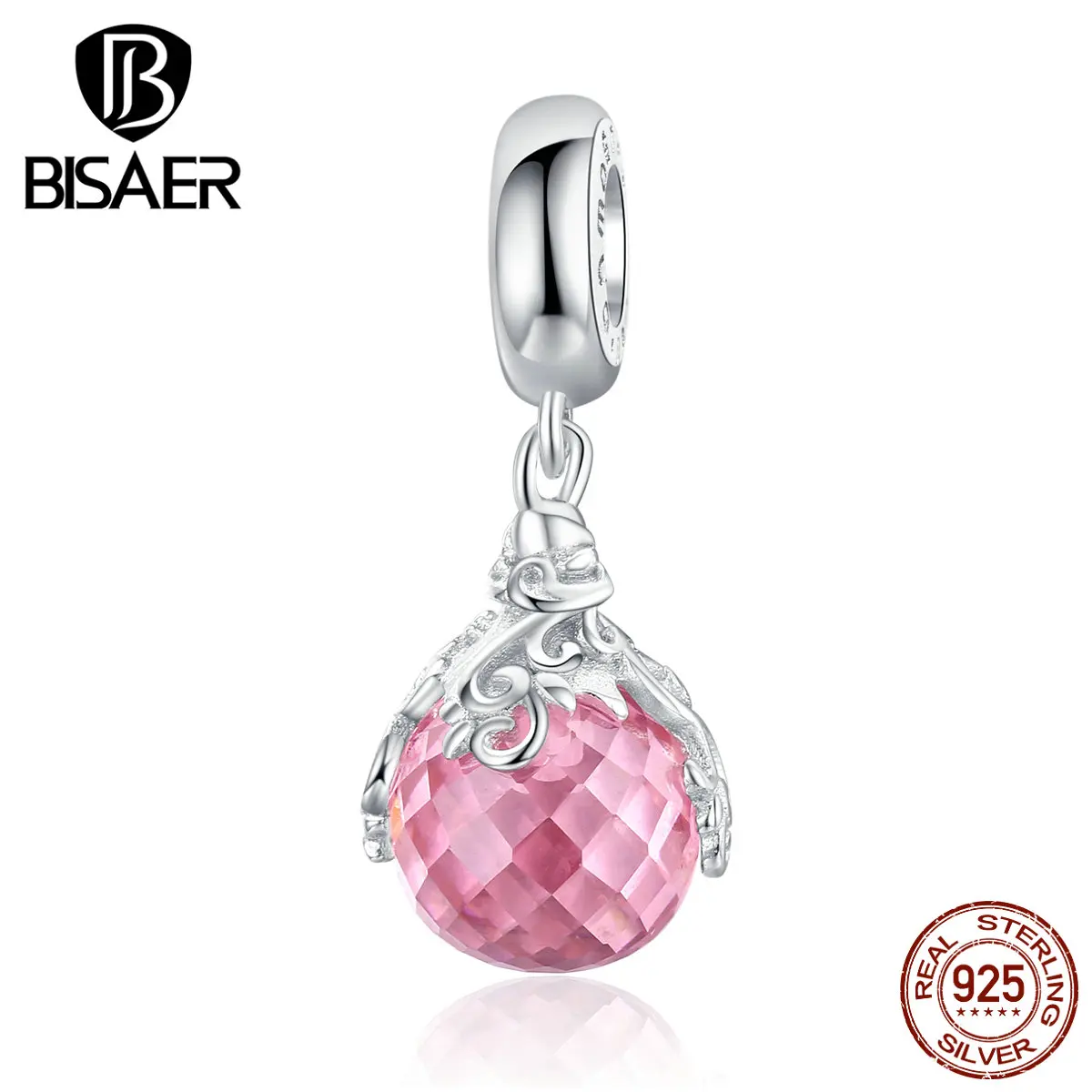 BISAER, 925 пробы, серебро, Волшебная бутылка, бусины, подвеска, розовый циркон, бутылки, амулеты, подходят для браслетов, серебро, 925, EFC101