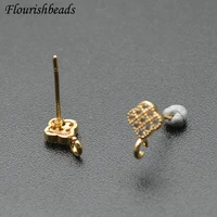 30pc stud earring hooks small size micro paved cz plum blossom shape pins clasps jewelry making supplies