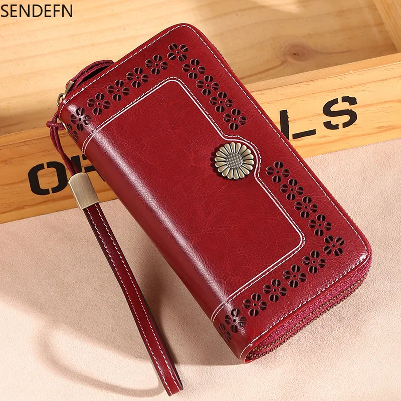 Новинка 2020 Женский кошелек на двойной молнии SENDEFN кожаный Длинный
