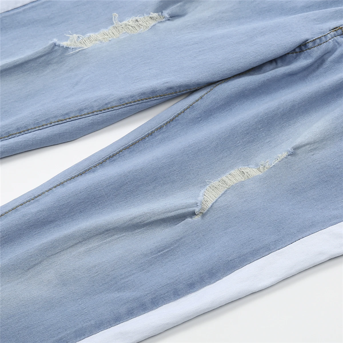 

Plus Size Men's Ripped Skinny Jeans Striped High Waist Slim Fit Pencil Pants Four Seasons Male Casual Denim Trousers