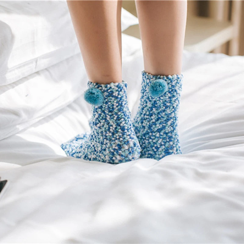 2019 осень зима новый стиль женские носки-тапочки пушистые коралловые бархатные