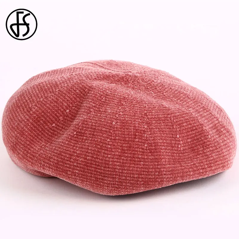 Leather Pink Berets FS, зимние однотонные шерстяные береты, шапки для женщин, французская шапка для девочек, осенне-зимние береты, шапка бини, плоская шапка, фетровая, Berret Femme - Цвет: Leather Pink Berets
