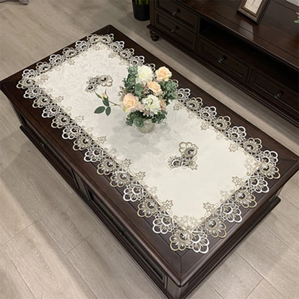 

Rectangle Tablecloth European Embroidered Table Cover Pad Lace Mat Table Runner Living Room Wedding Decoration New Year 2022