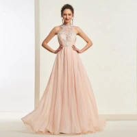 dressv flesh pink prom dress scoop neck a line sleeveless appliques beading button wedding party formal prom dresses